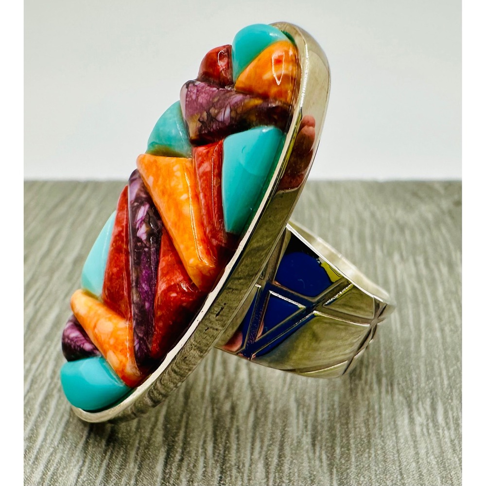 Desert Rose Trading DR Sterling Silver Multi Stone Mosaic Inlay Ring Size 6
